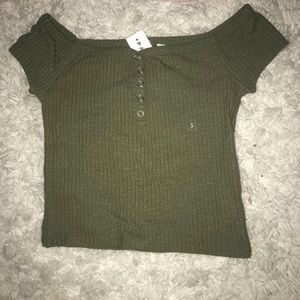 Green Crop Top with buttons